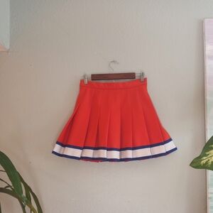 Vintage Triple Polyester Pleated Orange White Blue Tennis Prep Cheerleader Skirt